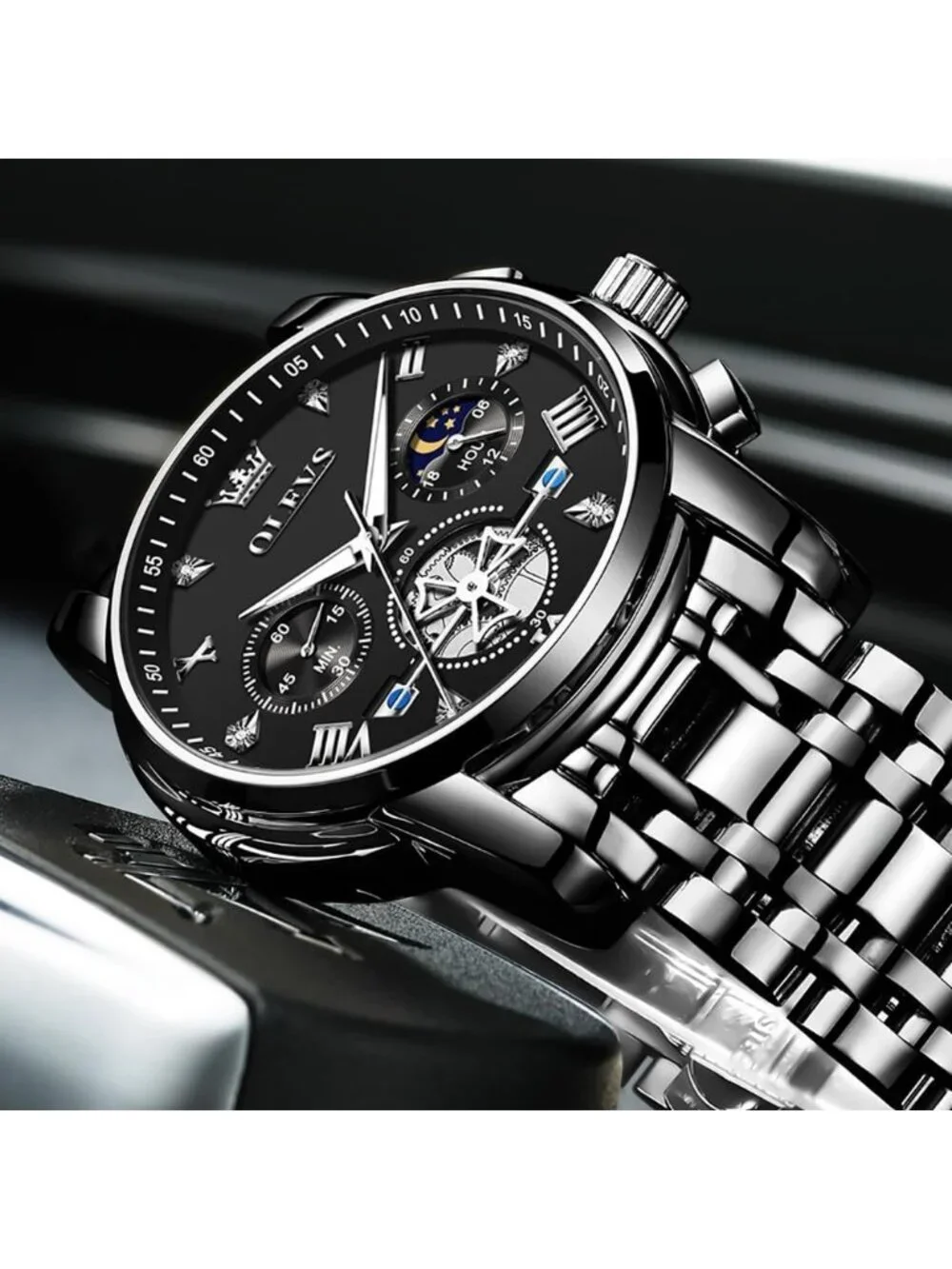 Men's Black/Silver Black Luxury Octagon Stainless Steel Waterproof Dress Watch